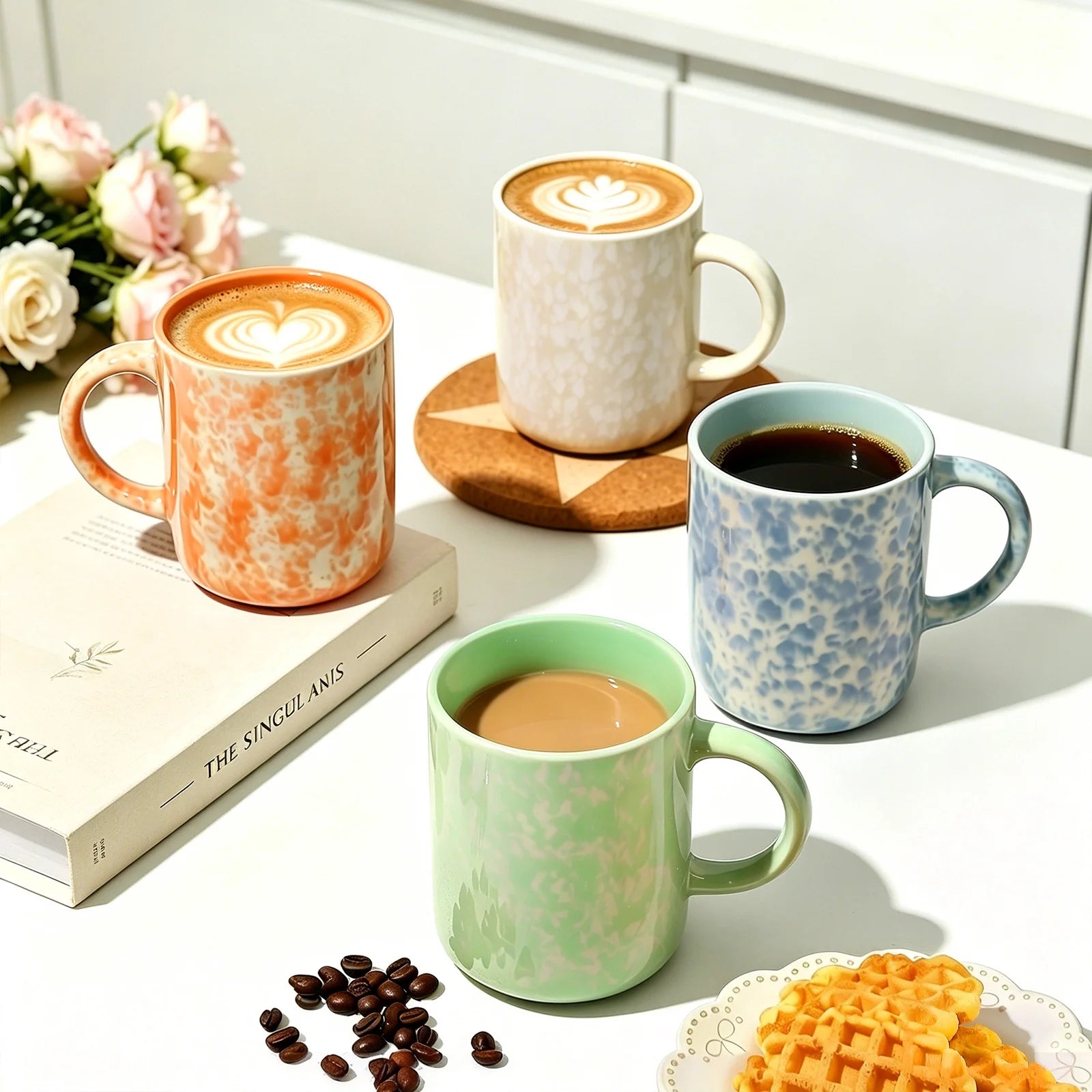 17Oz Coffee Mugs Set of 4, Multicolor Splash Glaze Ceramic Cups , Microwave & Dishwasher Safe for Home Office Gift