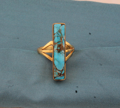 Blue Copper Turquoise 18K Gold Plated Ring: Boho Bar Statement