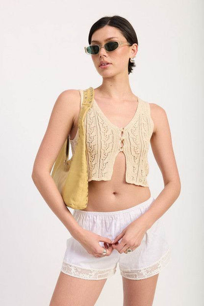 Effortlessly Stylish Chic Crochet Button-Down Vest Top