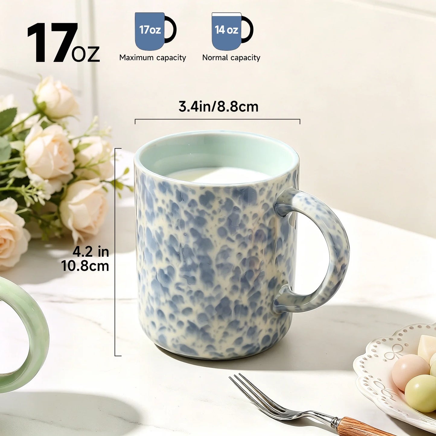 17Oz Coffee Mugs Set of 4, Multicolor Splash Glaze Ceramic Cups , Microwave & Dishwasher Safe for Home Office Gift