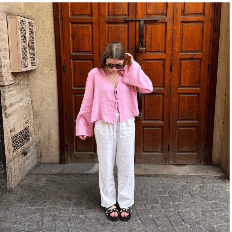 Chic Front-Tie Linen Top for Effortless Style