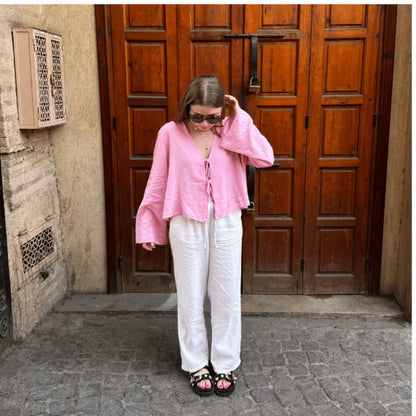 Chic Front-Tie Linen Top for Effortless Style
