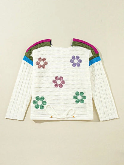 Cotton Eyelet Boho Floral Knit Sweater