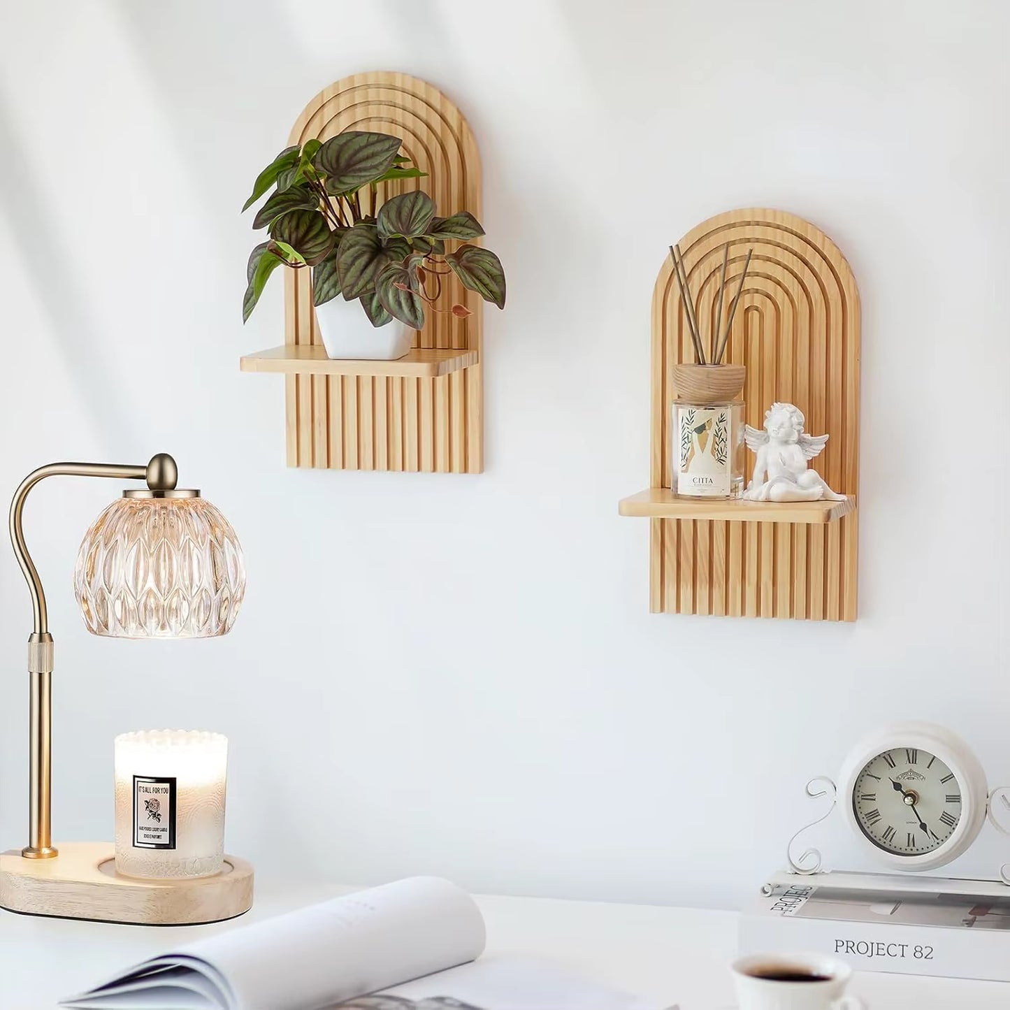 Boho Wooden Shelves for Wall Decorative Book Floating Wall Shelf for Living Room Bathroom Bedroom Classroom Office Nursery Home