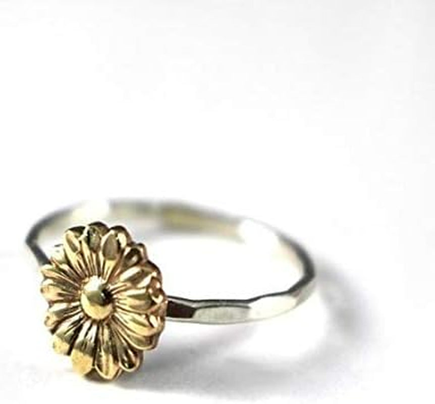 Antiqued Sunflower Rings Womens 925 Sterling Silver Flower Stack Sunflower Ring 18K Gold Floral Boho Rings Bride Wedding Gifts (7)