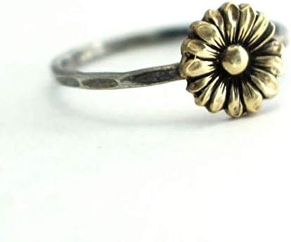 Antiqued Sunflower Rings Womens 925 Sterling Silver Flower Stack Sunflower Ring 18K Gold Floral Boho Rings Bride Wedding Gifts (7)