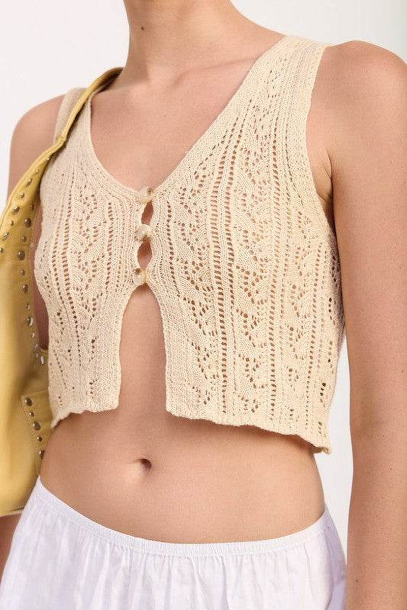 Effortlessly Stylish Chic Crochet Button-Down Vest Top
