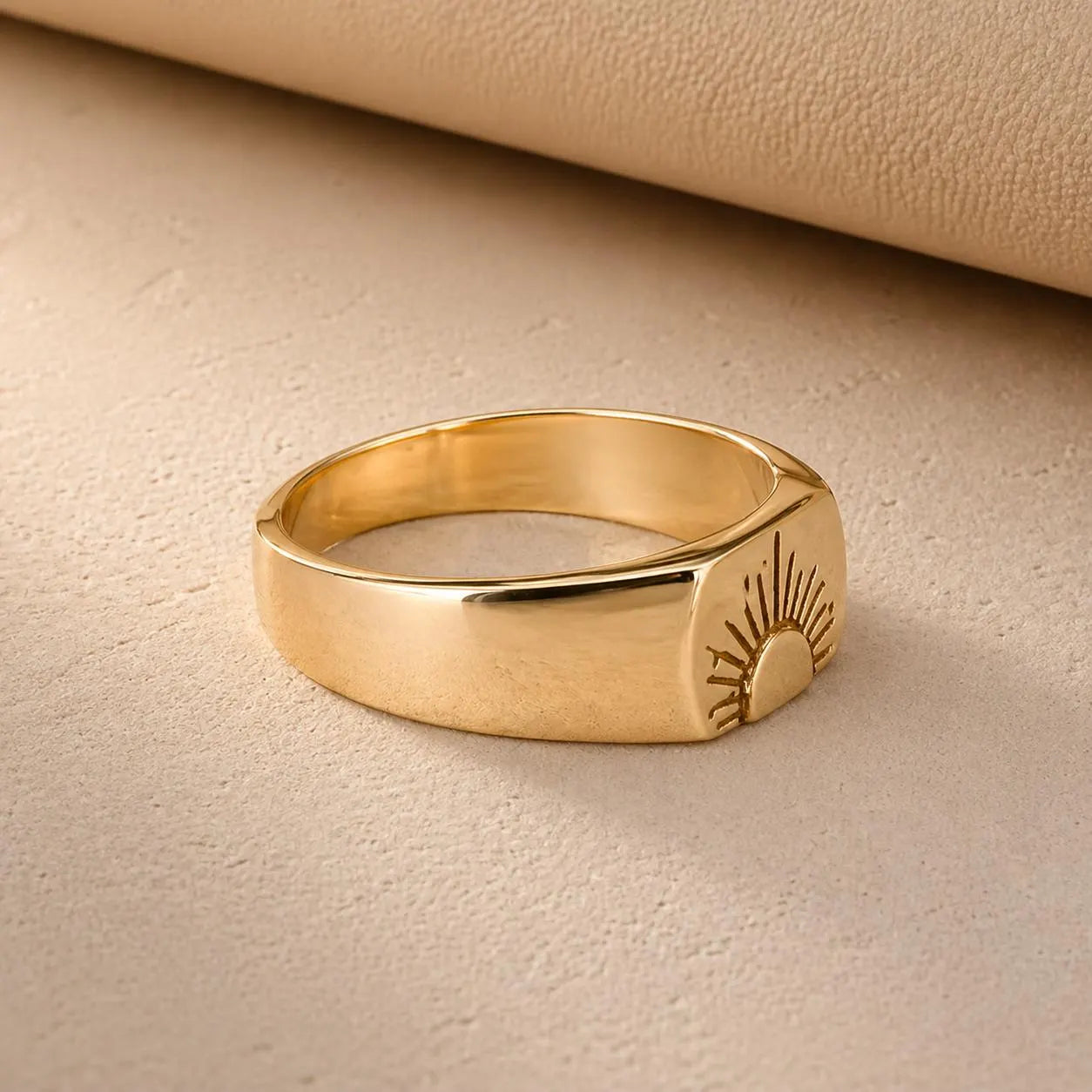 Gold Sun Signet Ring, Minimal Celestial Ring, Handmade Gold Ring, Boho Sun Jewelry, Unisex Statement Ring