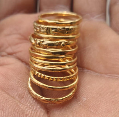 Yellow Gold Ring Set of 11 Vintage Textured Stackable Boho Minimalist Jewelry Gift