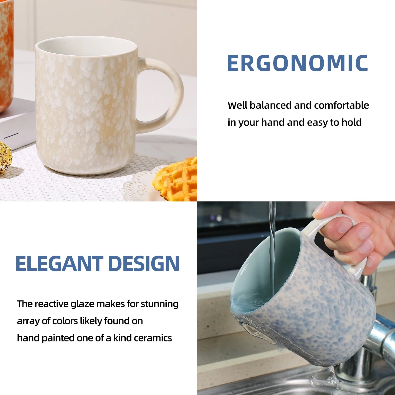 17Oz Coffee Mugs Set of 4, Multicolor Splash Glaze Ceramic Cups , Microwave & Dishwasher Safe for Home Office Gift