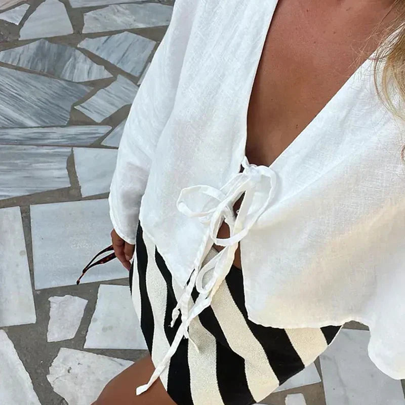 Chic Front-Tie Linen Top for Effortless Style