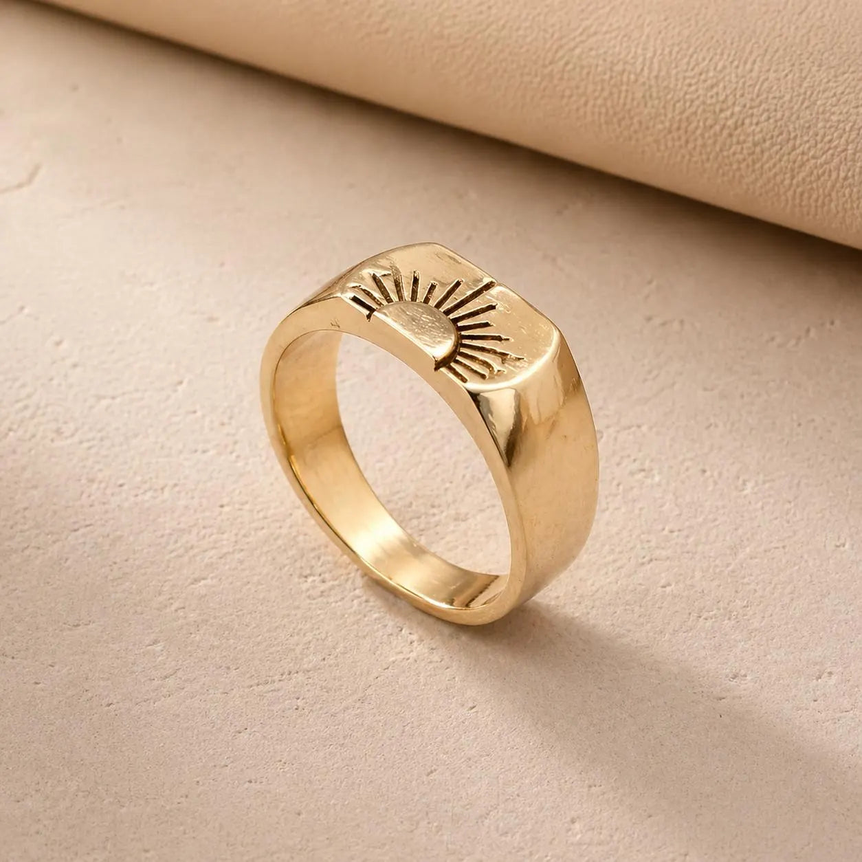 Gold Sun Signet Ring, Minimal Celestial Ring, Handmade Gold Ring, Boho Sun Jewelry, Unisex Statement Ring