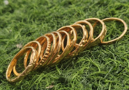 Yellow Gold Ring Set of 11 Vintage Textured Stackable Boho Minimalist Jewelry Gift