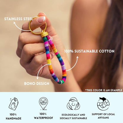 Boho Keychain with Gold Keyring for Women and Men Handmade Boho Wristlet Hippie