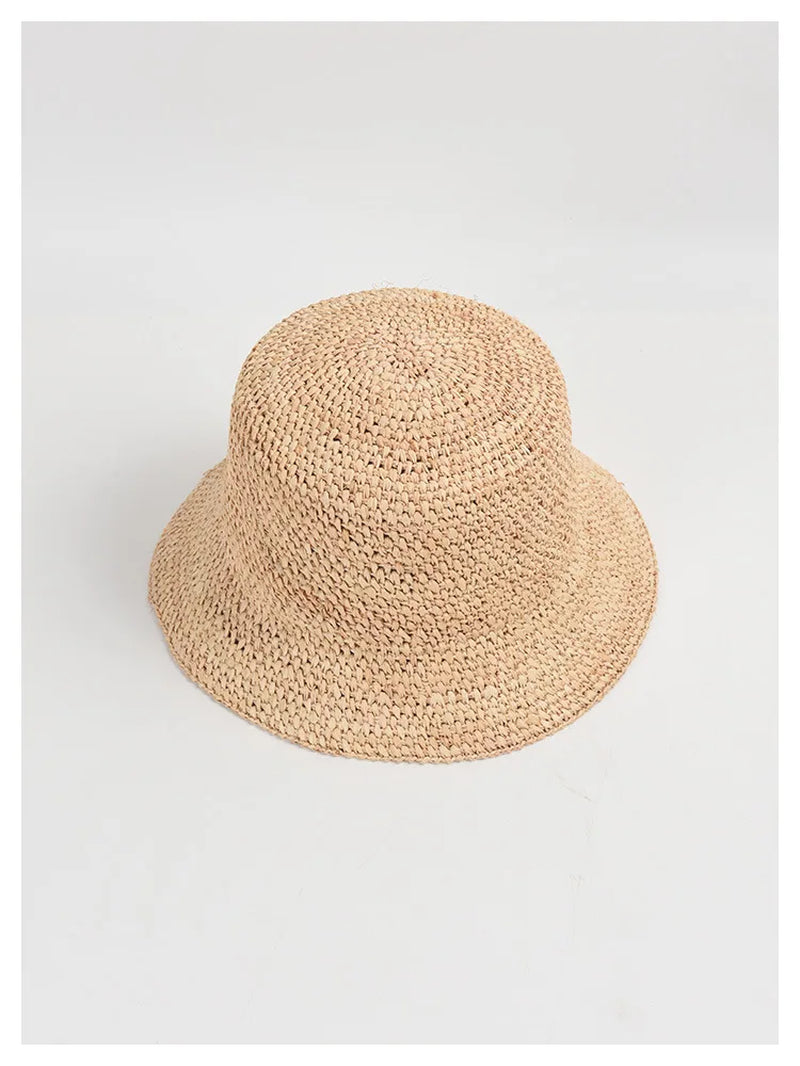 Summer High Quality Natural Raffia Straw Hat for Women Beach Hat Casual Simple Flat Top Short Brim Hand Hook Sun Hat