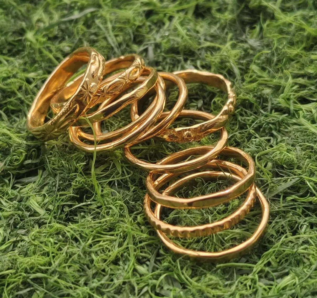 Yellow Gold Ring Set of 11 Vintage Textured Stackable Boho Minimalist Jewelry Gift