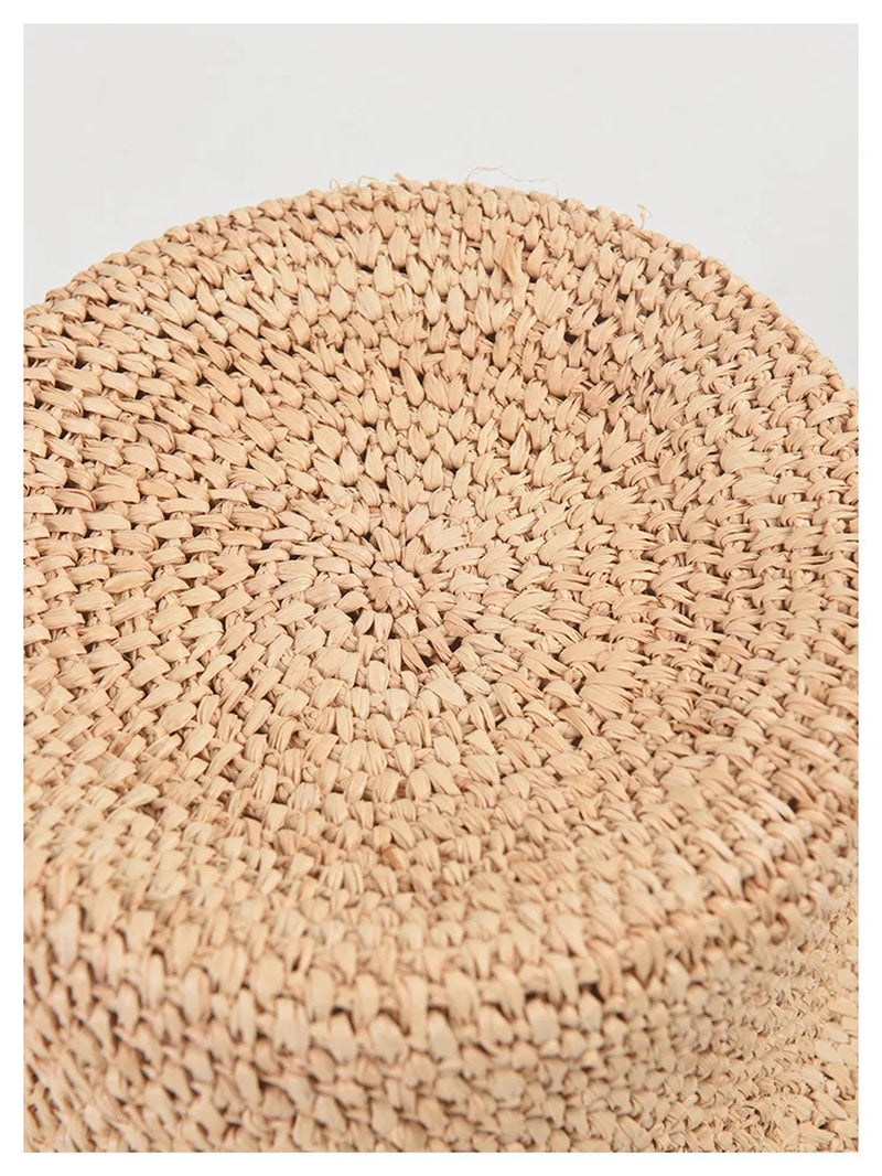 Summer High Quality Natural Raffia Straw Hat for Women Beach Hat Casual Simple Flat Top Short Brim Hand Hook Sun Hat