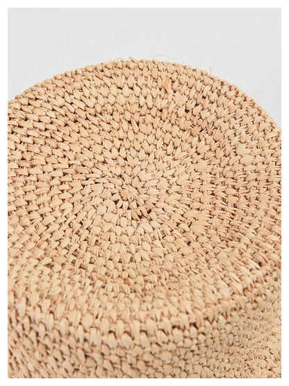 Summer High Quality Natural Raffia Straw Hat for Women Beach Hat Casual Simple Flat Top Short Brim Hand Hook Sun Hat