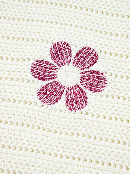 Cotton Eyelet Boho Floral Knit Sweater