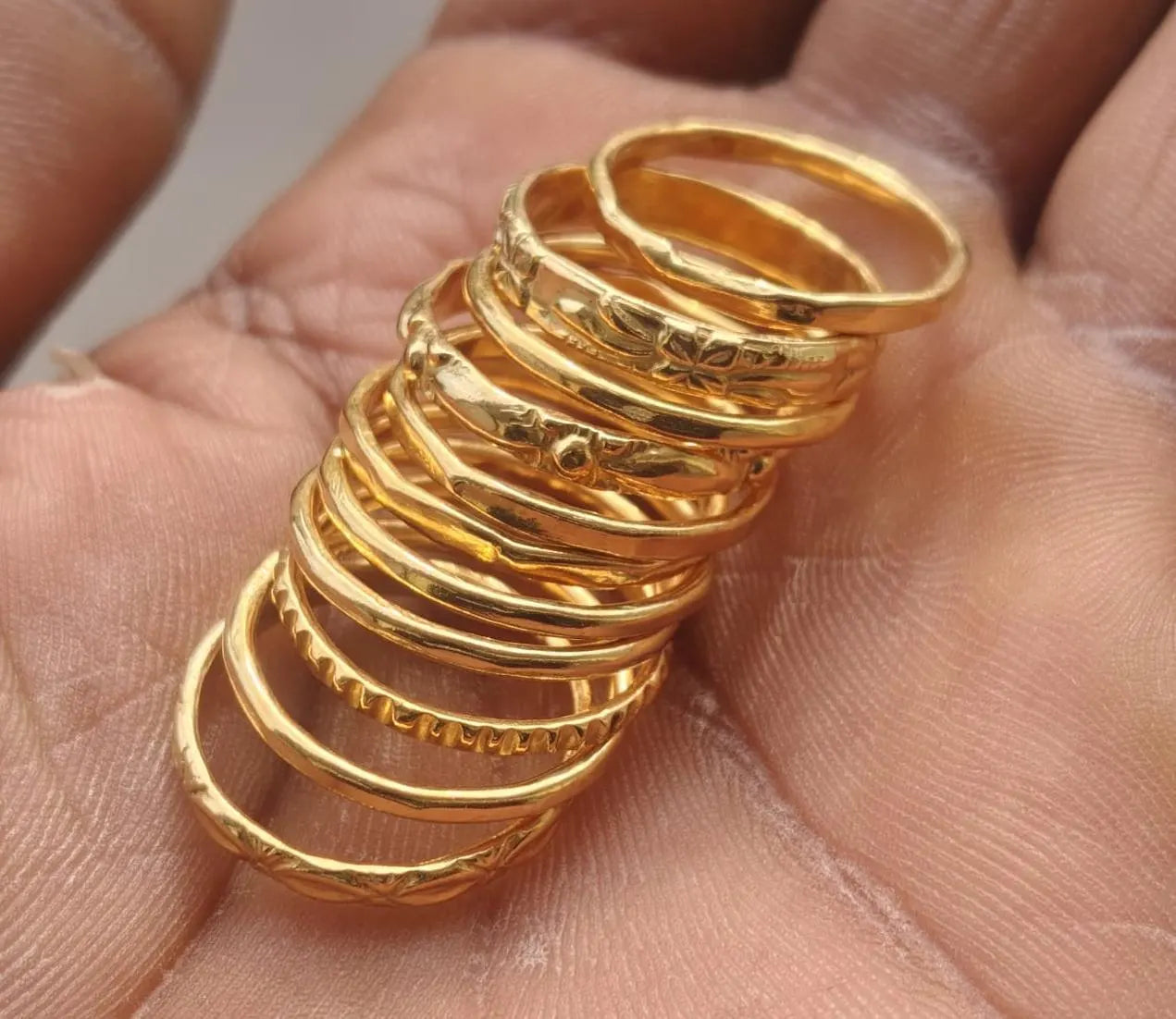 Yellow Gold Ring Set of 11 Vintage Textured Stackable Boho Minimalist Jewelry Gift