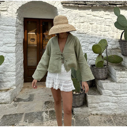 Chic Front-Tie Linen Top for Effortless Style