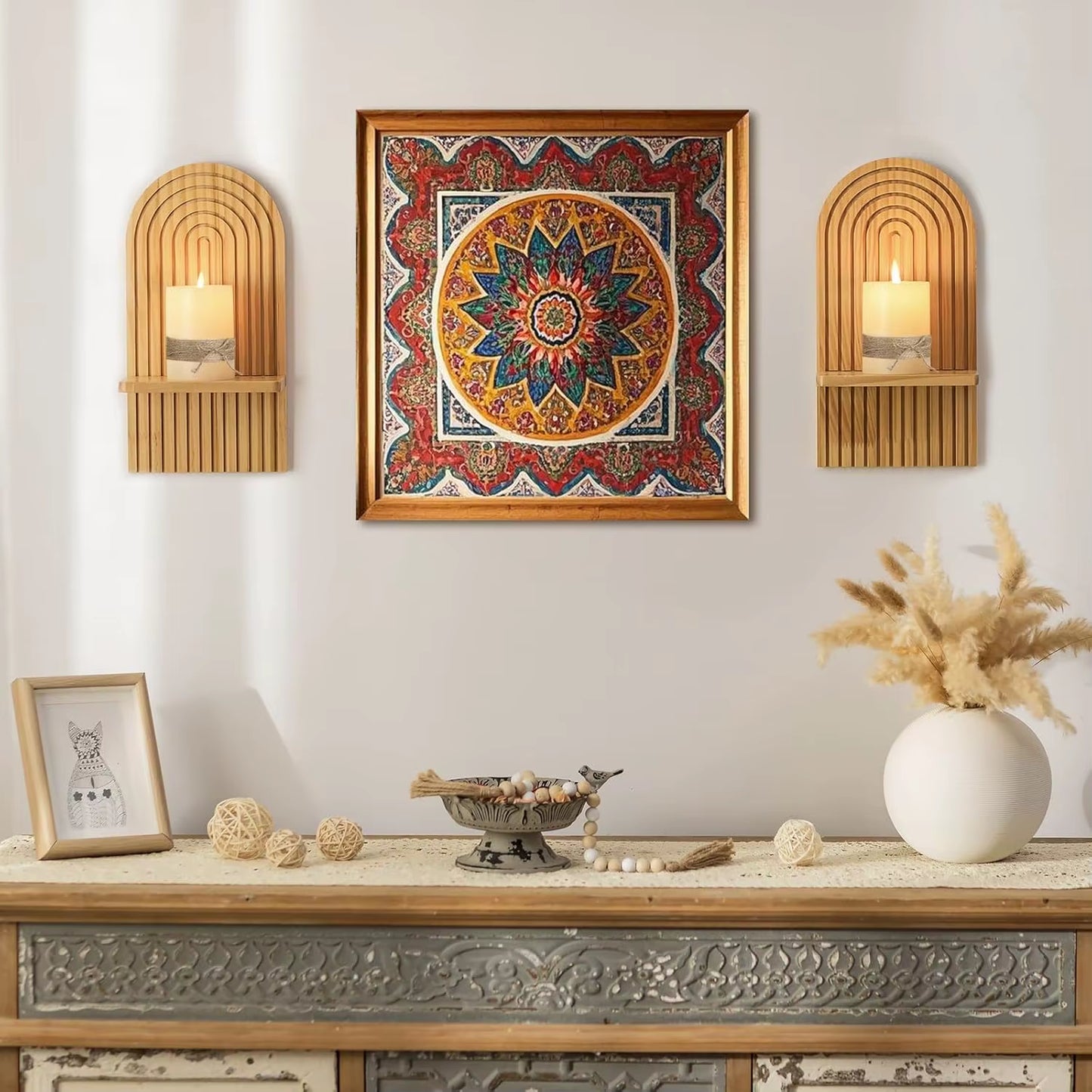 Boho Wooden Shelves for Wall Decorative Book Floating Wall Shelf for Living Room Bathroom Bedroom Classroom Office Nursery Home
