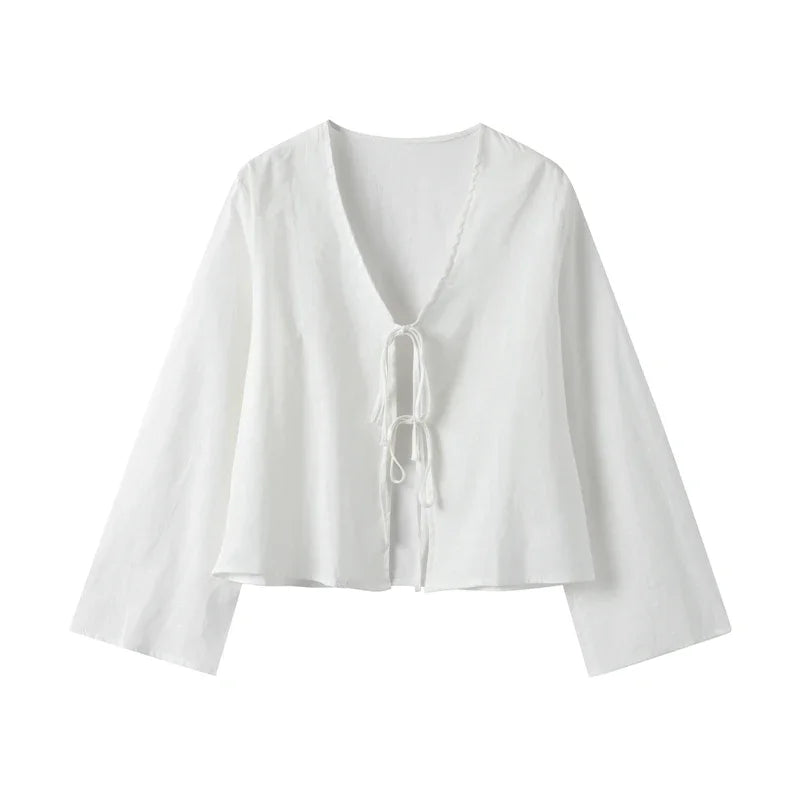 Chic Front-Tie Linen Top for Effortless Style