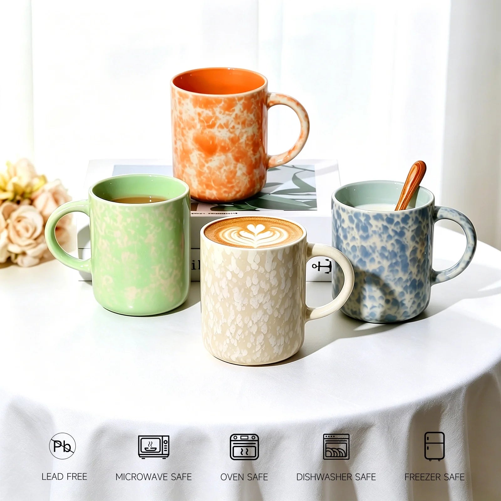 17Oz Coffee Mugs Set of 4, Multicolor Splash Glaze Ceramic Cups , Microwave & Dishwasher Safe for Home Office Gift