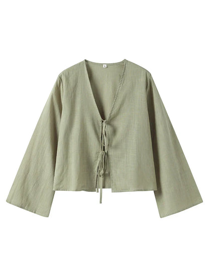 Chic Front-Tie Linen Top for Effortless Style