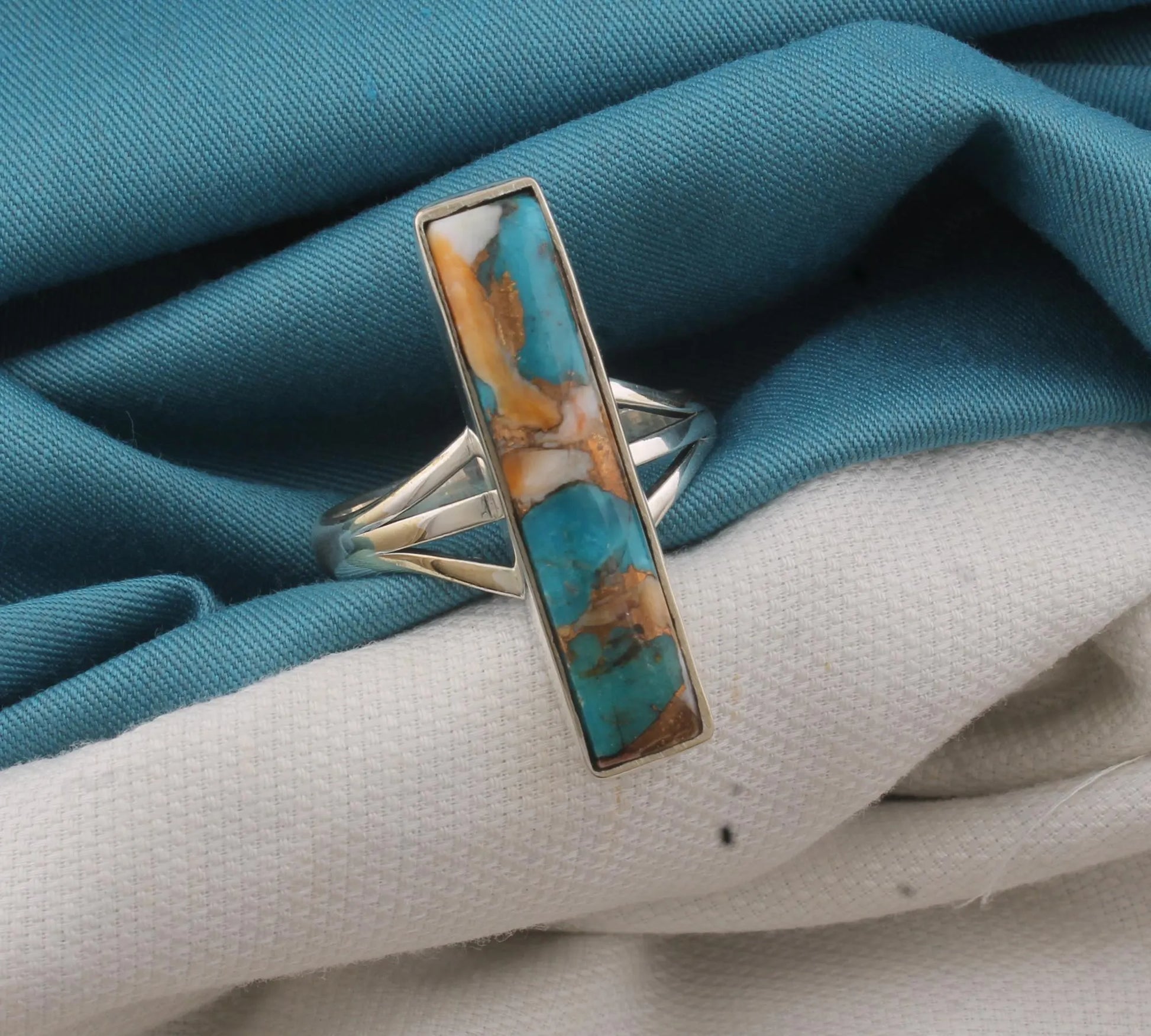 Blue Copper Turquoise 18K Gold Plated Ring: Boho Bar Statement
