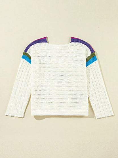 Cotton Eyelet Boho Floral Knit Sweater