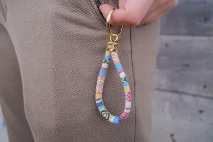 Boho Keychain with Gold Keyring for Women and Men Handmade Boho Wristlet Hippie