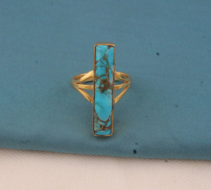 Blue Copper Turquoise 18K Gold Plated Ring: Boho Bar Statement