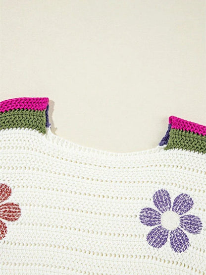 Cotton Eyelet Boho Floral Knit Sweater