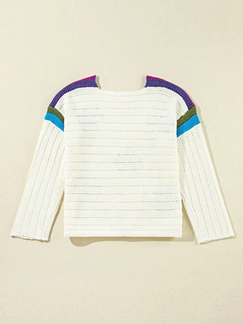 Cotton Eyelet Boho Floral Knit Sweater