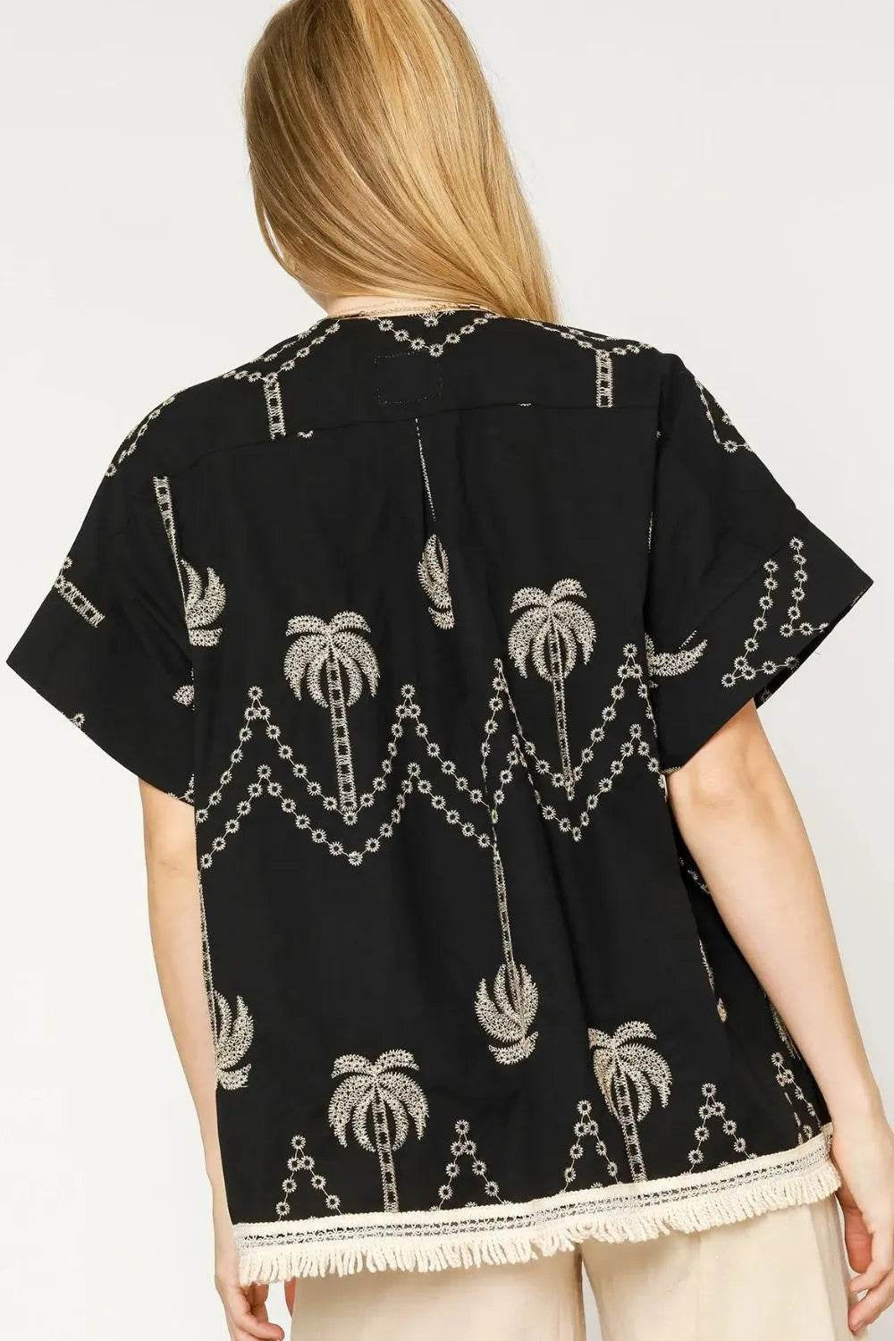 Chic Umgee Open Front Embroidered Fringe Kimono for Effortless Style