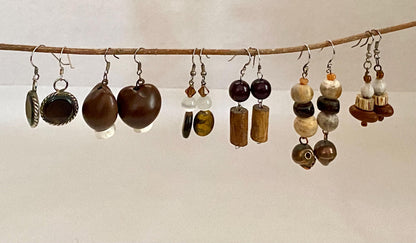 Mexican Wood, Shell and Glass Beaded Earrings