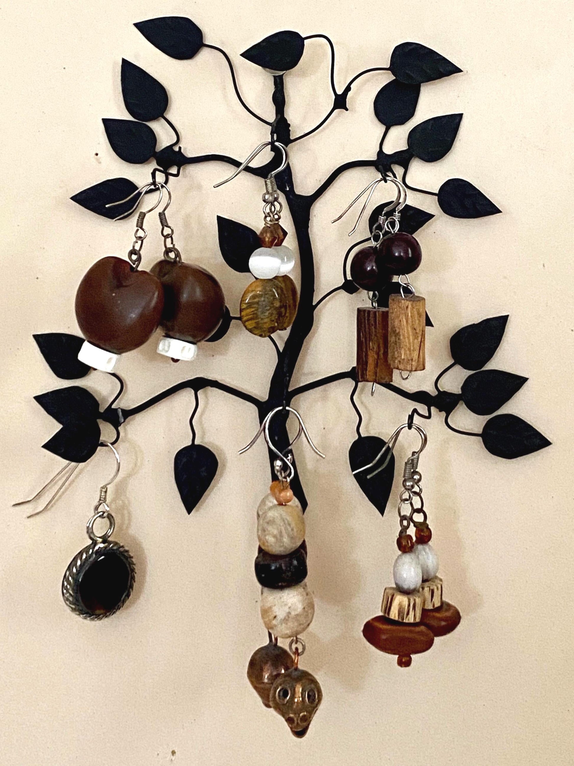 Mexican Wood, Shell and Glass Beaded Earrings